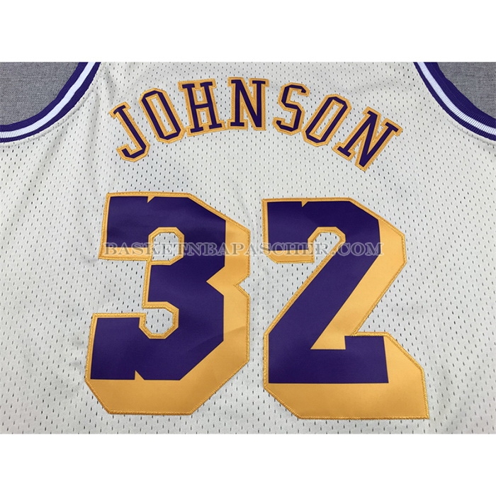 Maillot Los Angeles Lakers Magic Johnson NO 32 Mitchell & Ness Chainstitch Creme
